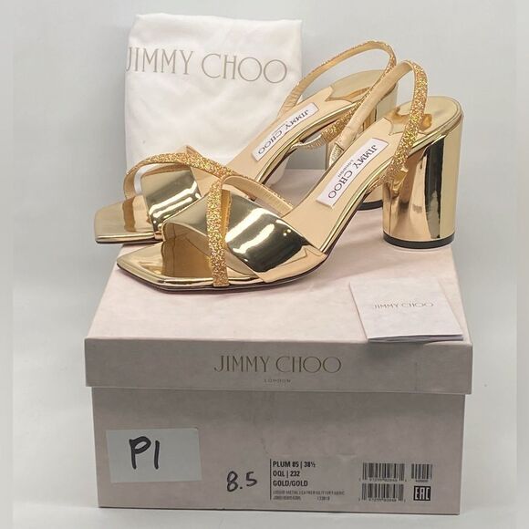 Jimmy Choo Plum Metallic Leather & Glitter Slingback Sandals size 38.5 - Picture 11 of 13